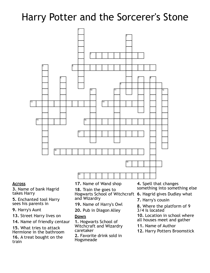 Harry Potter and the Sorcerer's Stone Crossword