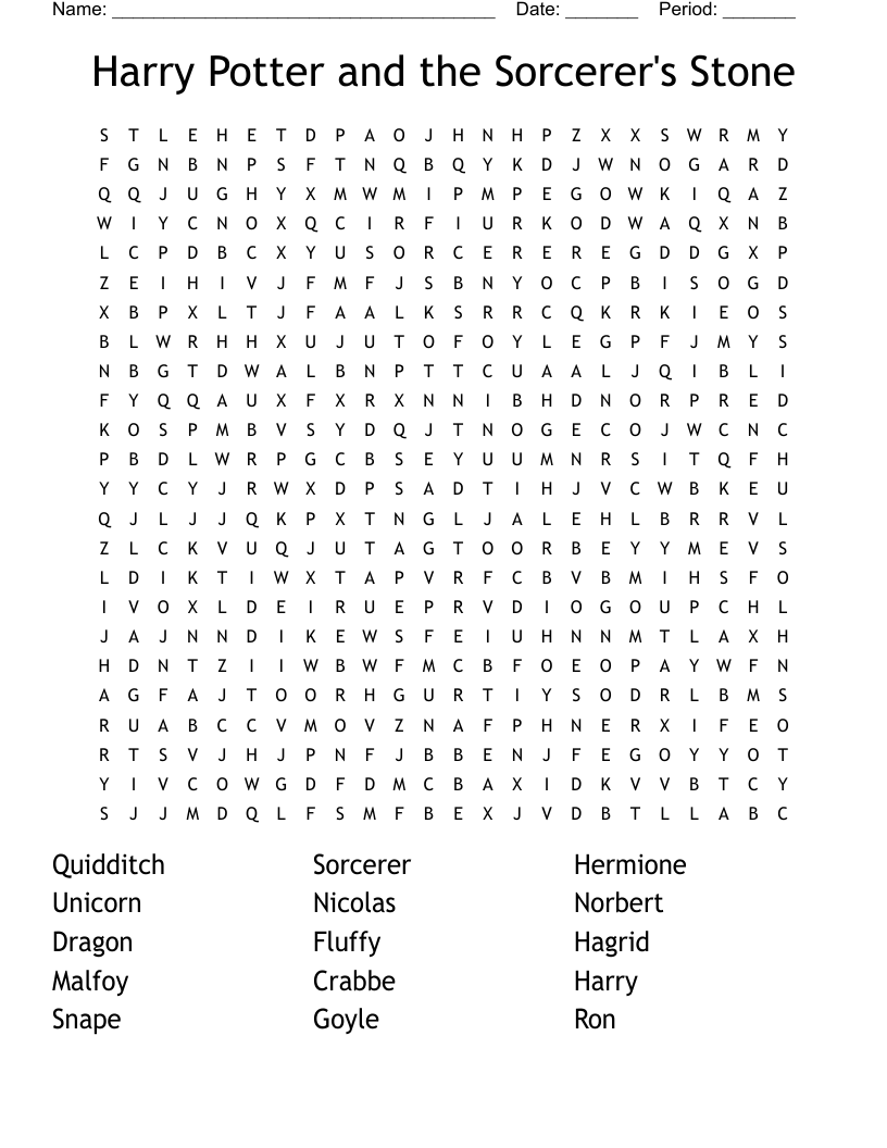 Harry Potter and the Sorcerer's Stone Word Search