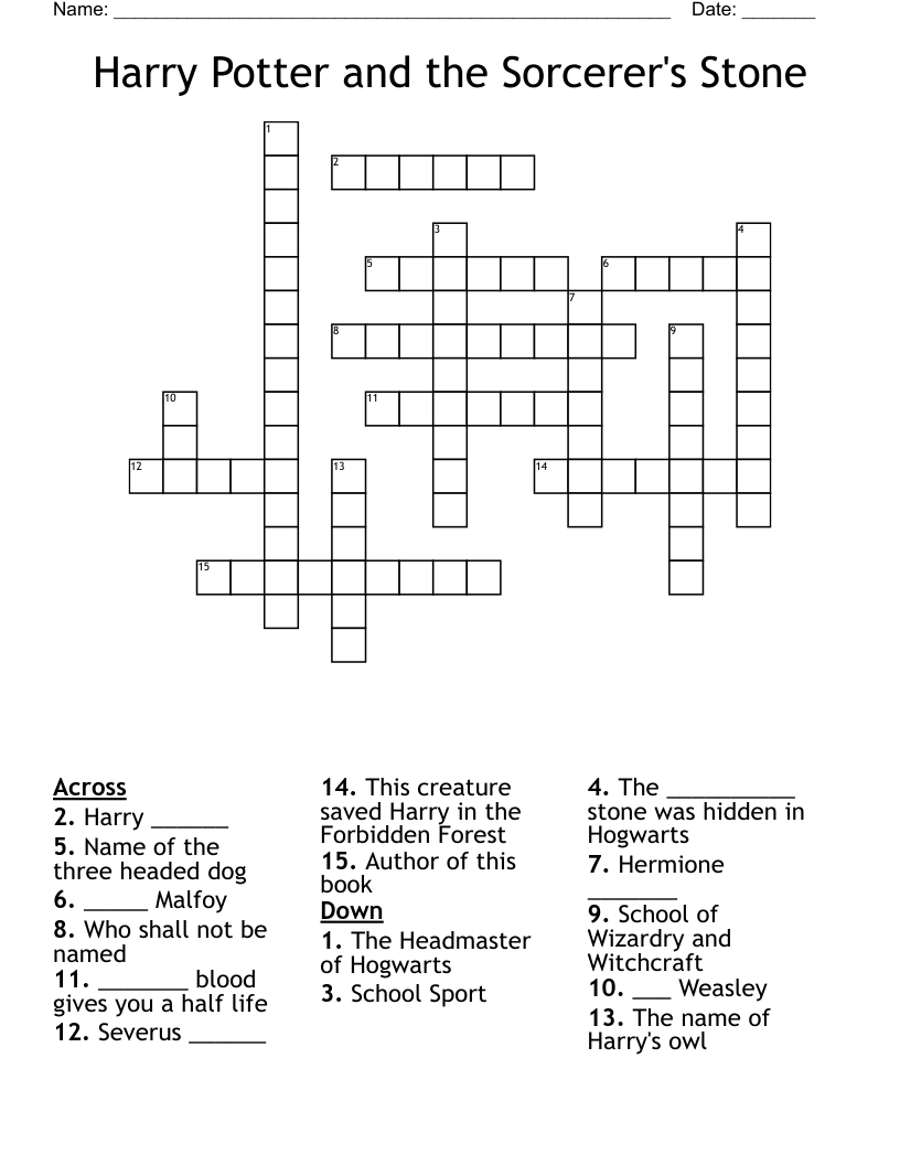 Harry Potter and the Sorcerer's Stone Crossword