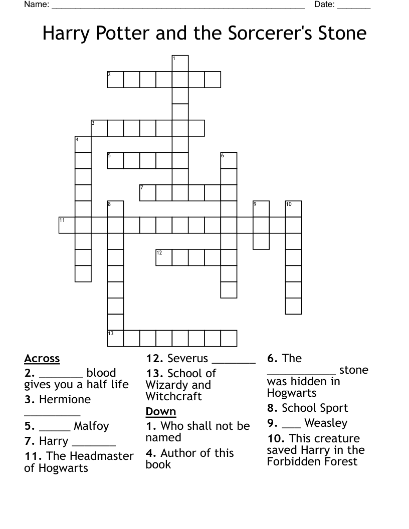 Harry Potter and the Sorcerer's Stone Crossword