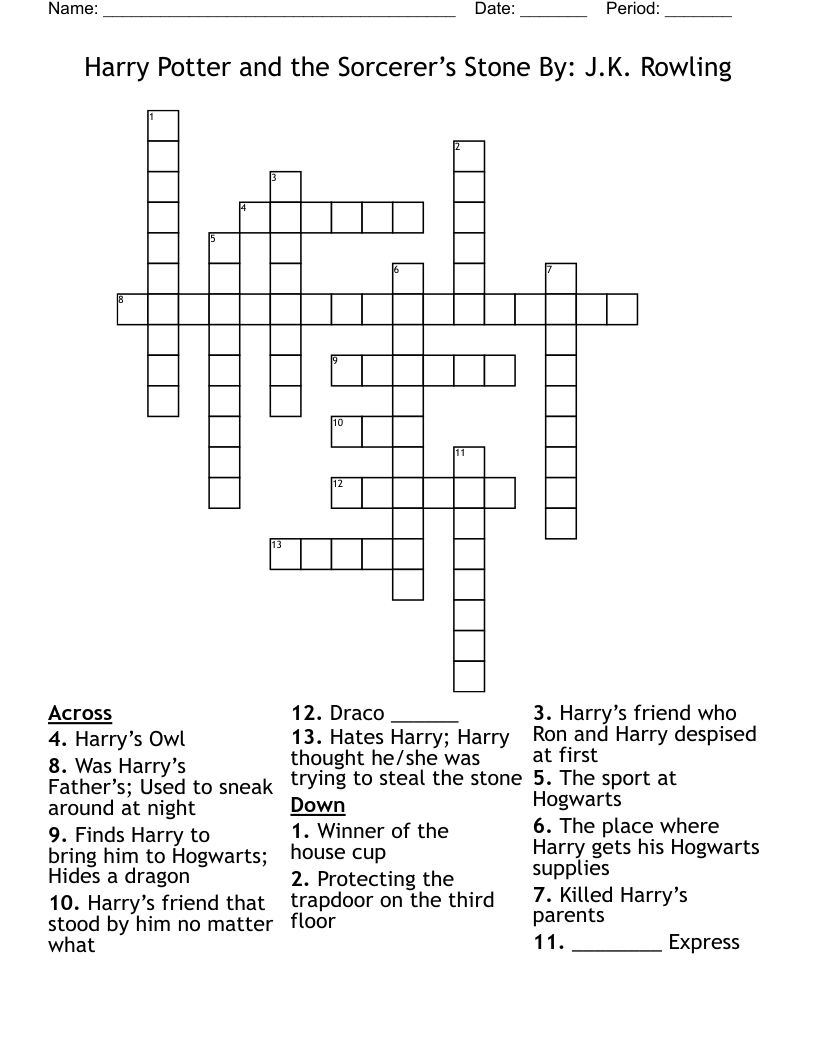 Harry Potter and the Sorcerer’s Stone By: J.K. Rowling Crossword