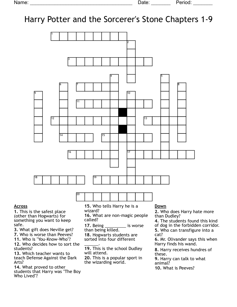 Harry Potter and the Sorcerer's Stone Chapters 1-9 Crossword