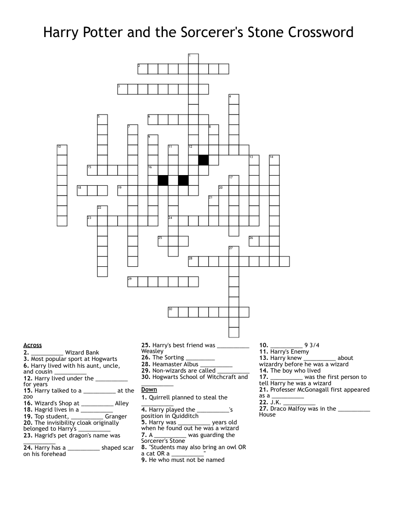 Harry Potter and the Sorcerer's Stone Crossword 