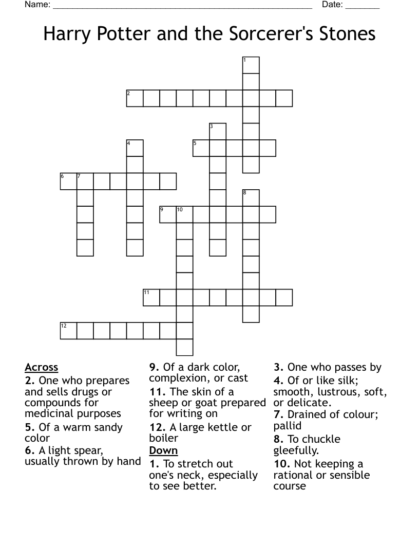 Harry Potter and the Sorcerer's Stones Crossword