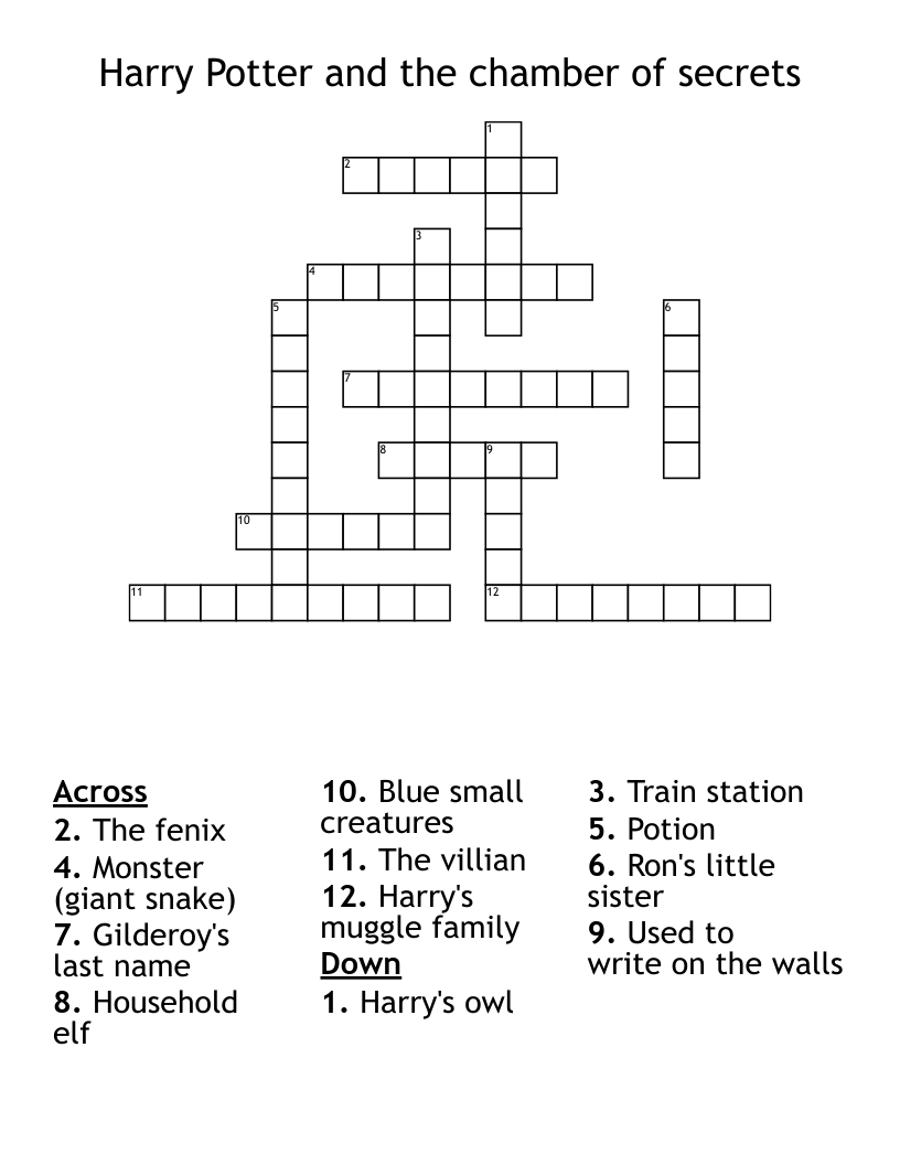 Harry Potter and the chamber of secrets  Crossword