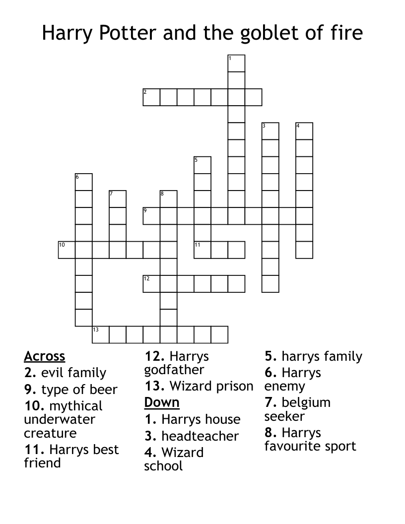 Harry Potter and the goblet of fire Crossword