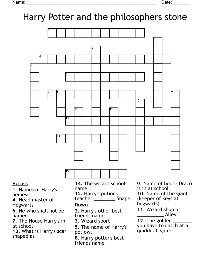 Harry Potter and the philosophers stone  Crossword