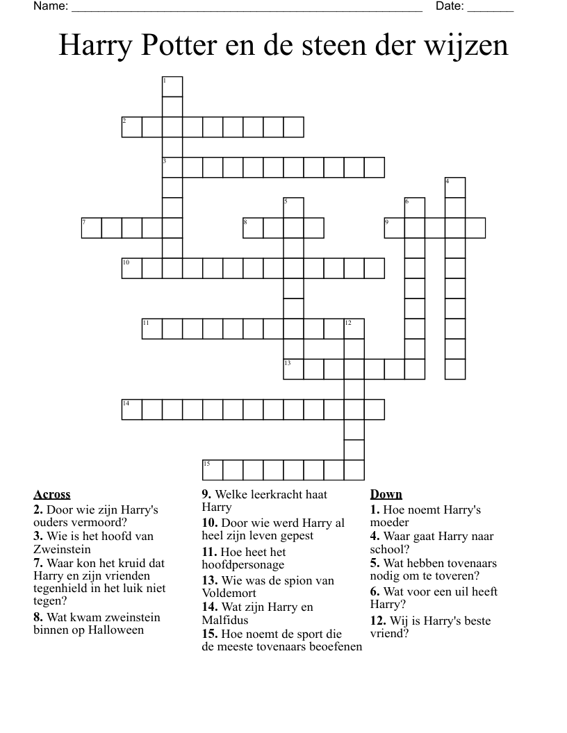 Harry Potter en de steen der wijzen Crossword