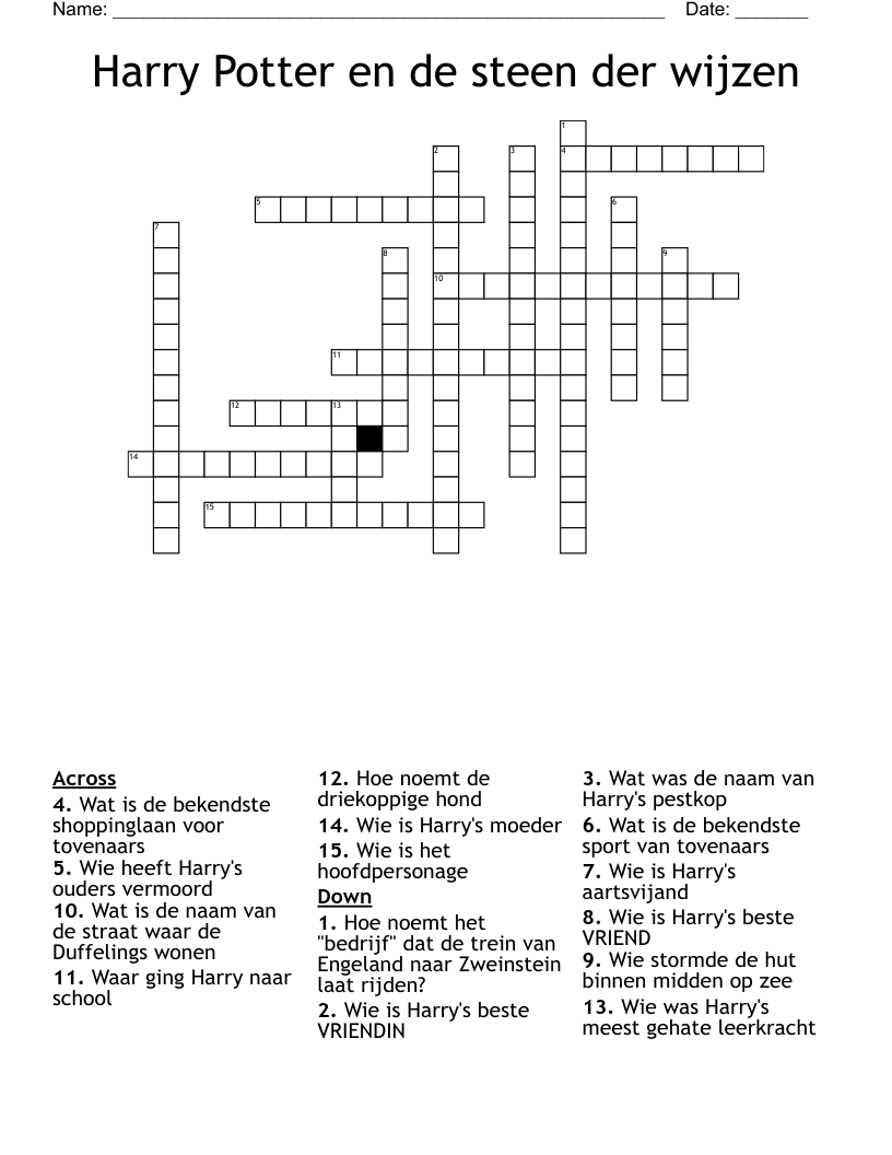 Harry Potter en de steen der wijzen Crossword