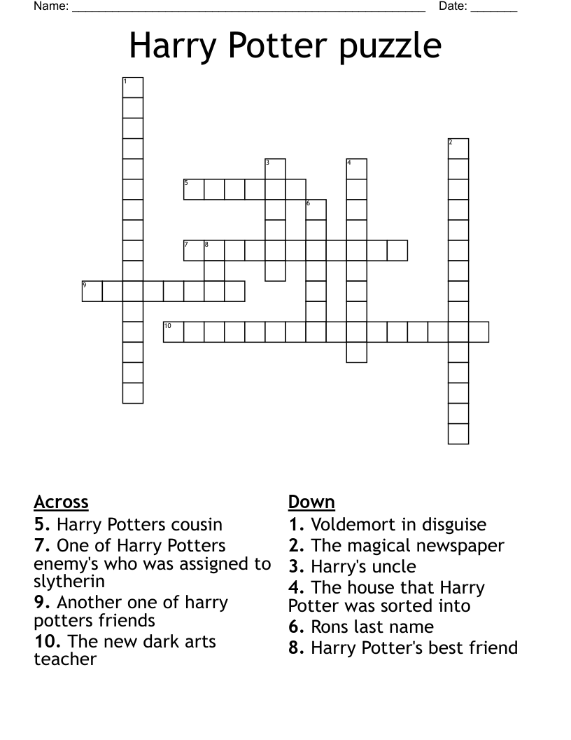 Harry Potter puzzle Crossword