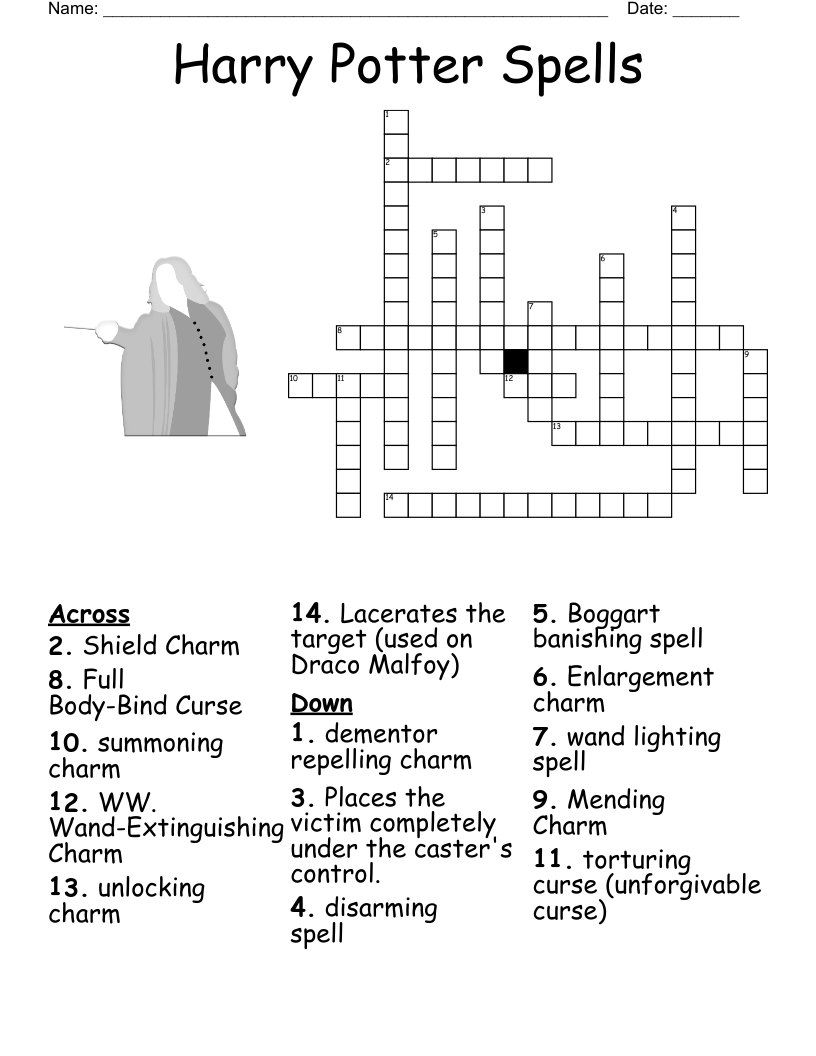 Harry Potter Spells Crossword