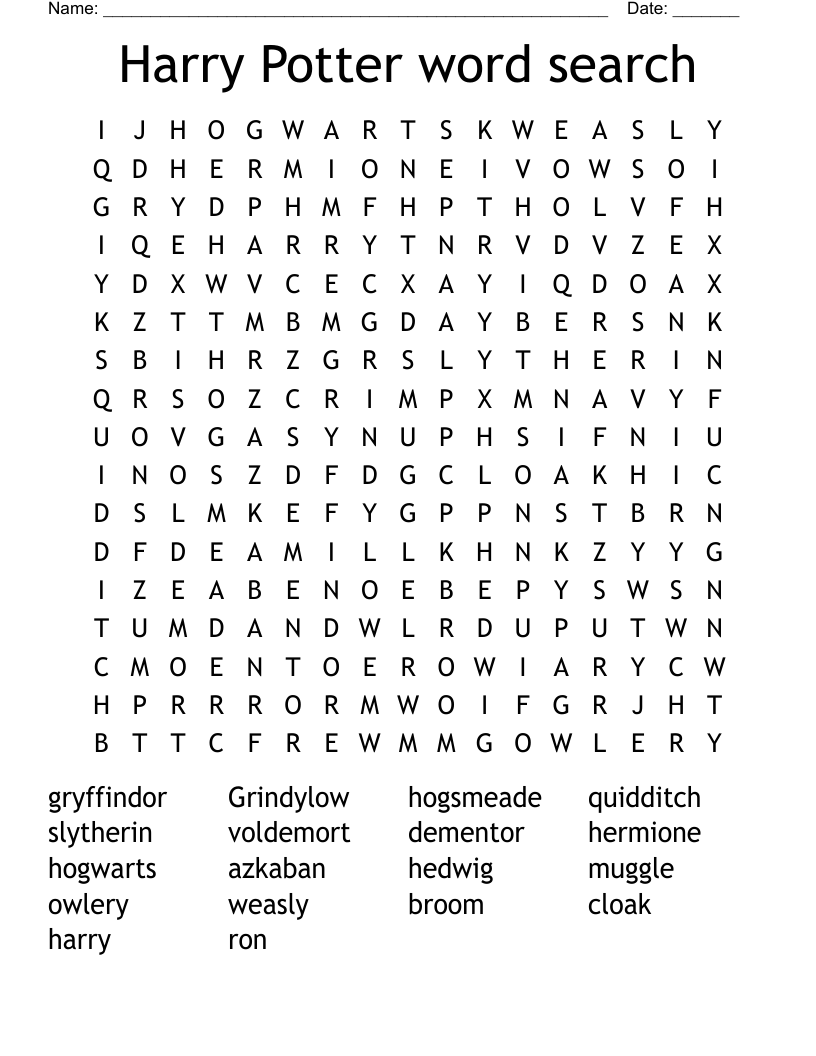 Harry Potter word search