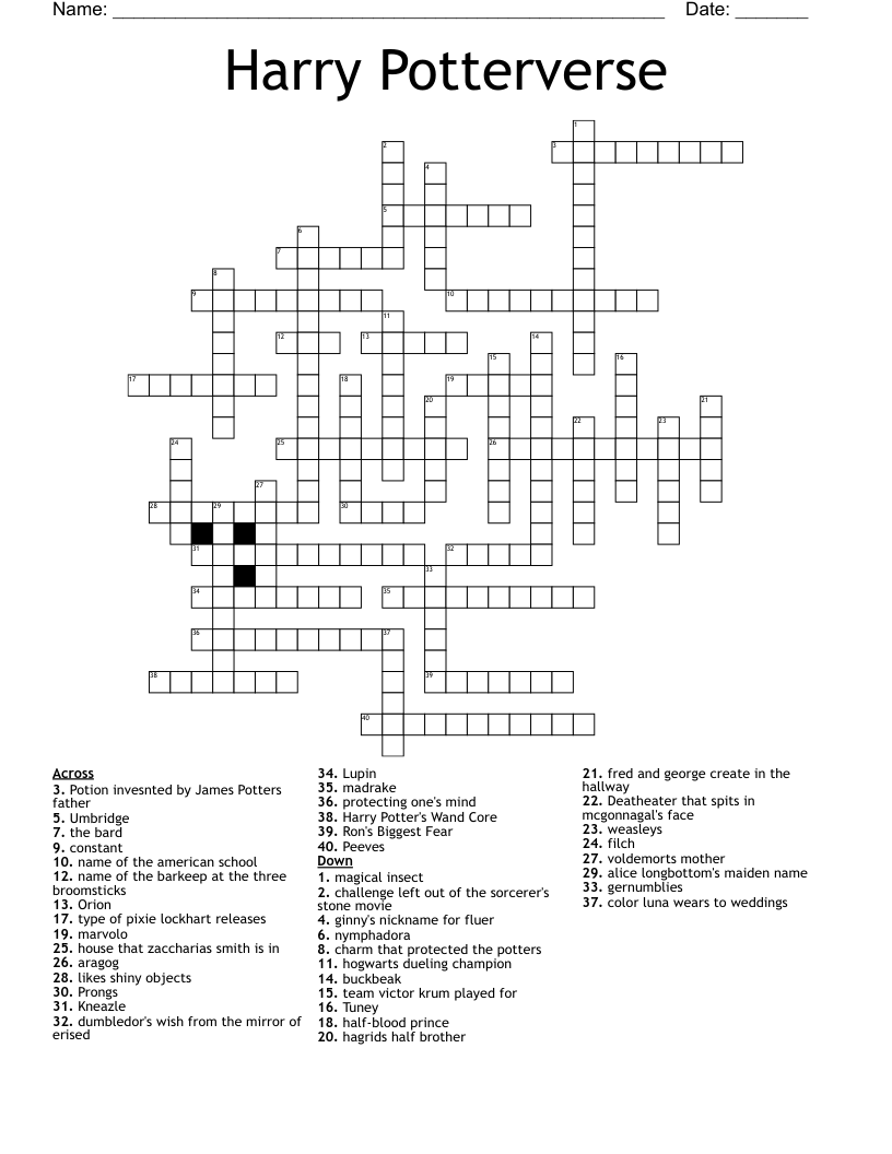 Harry Potterverse Crossword