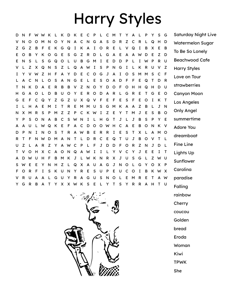 Harry Styles Word Search