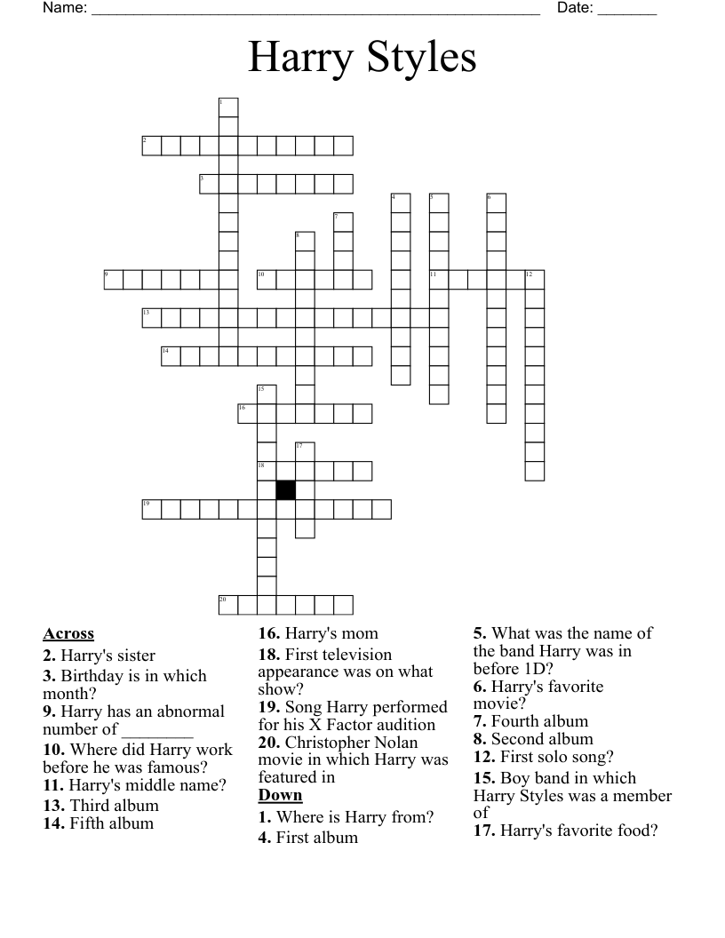 Harry Styles Crossword