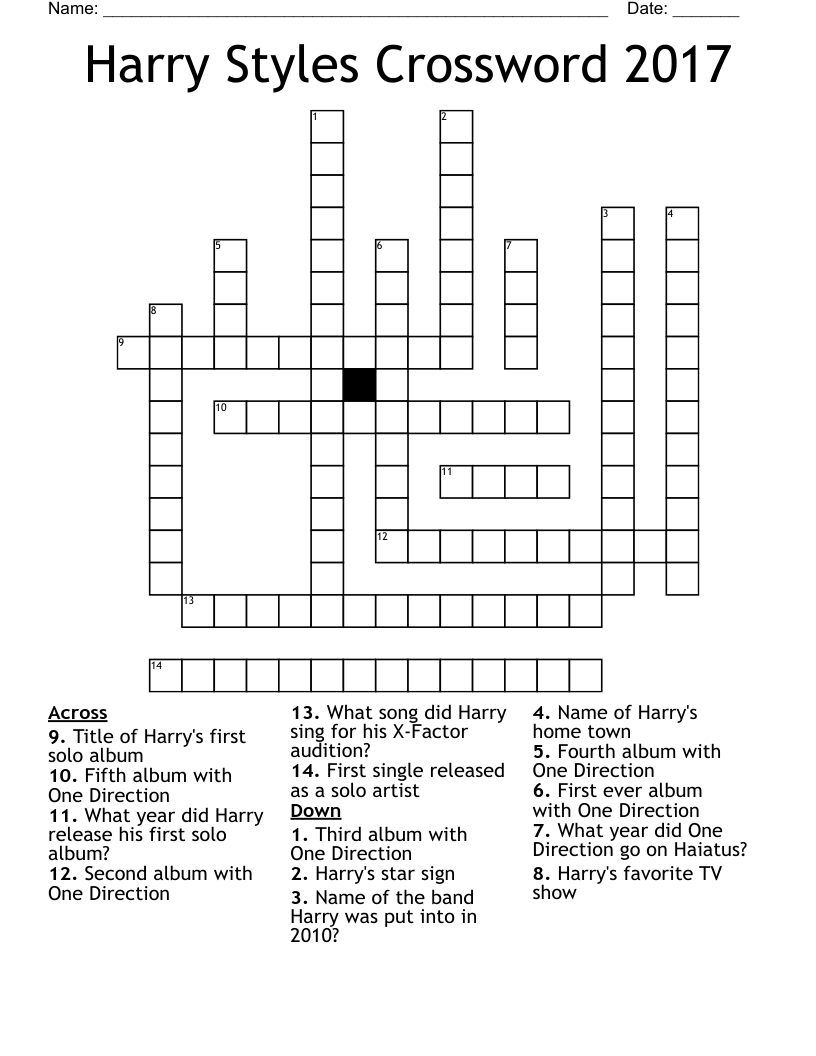 Harry Styles Crossword 2017