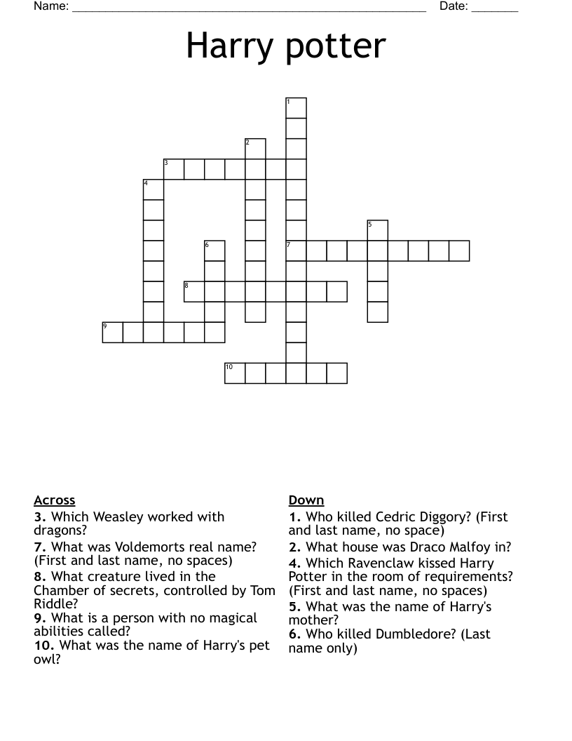 Harry potter Crossword
