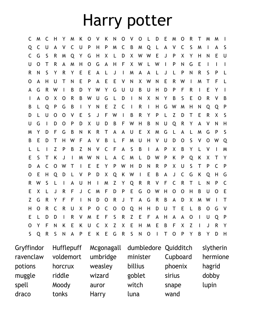 Harry potter Word Search