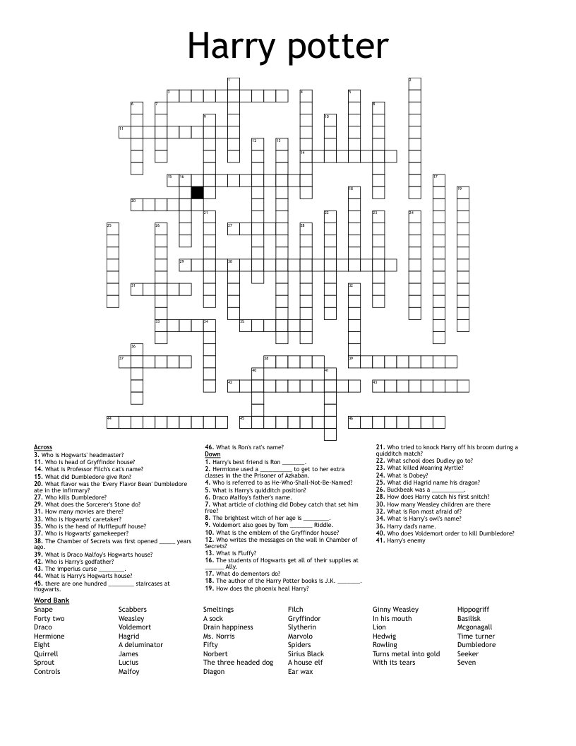 Harry potter Crossword