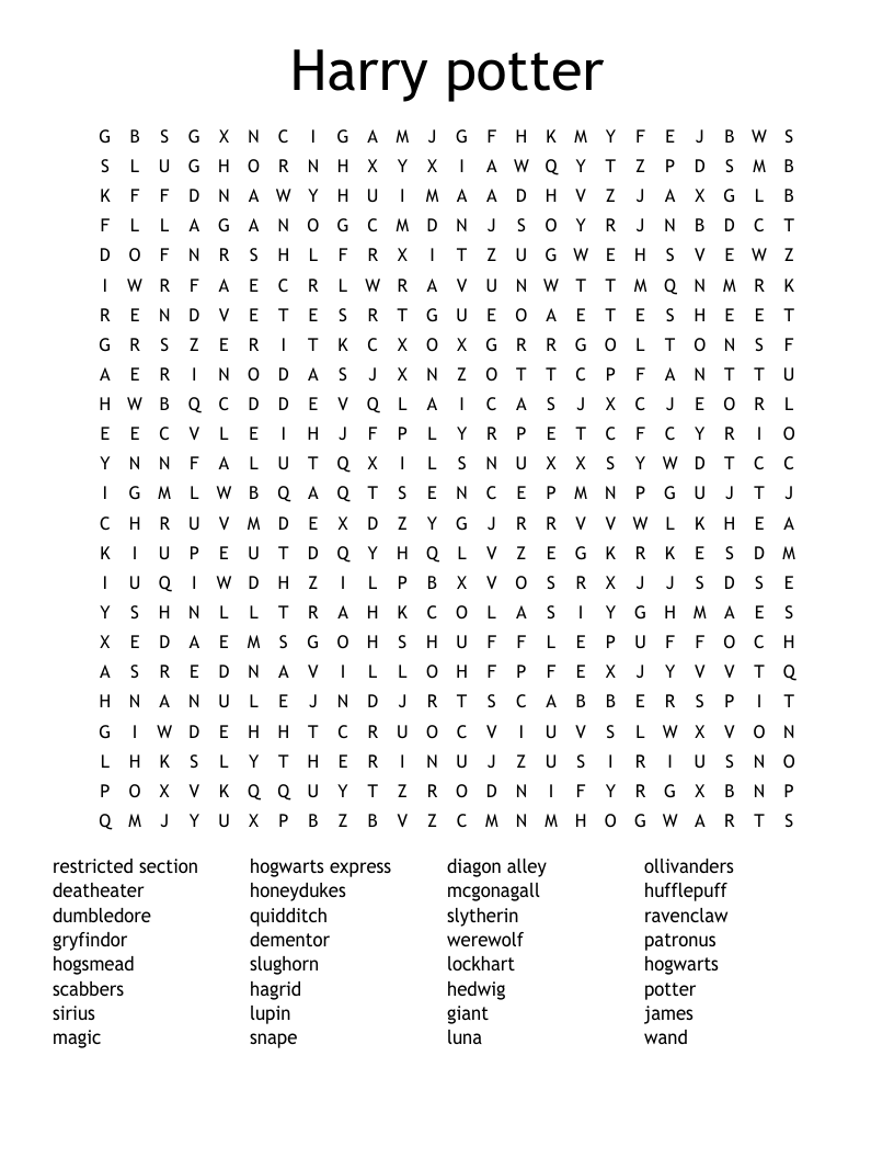 Harry potter Word Search