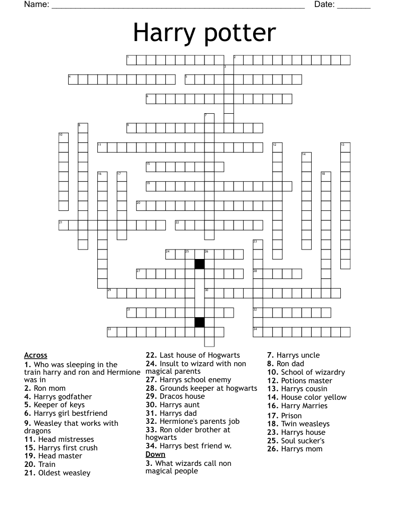Harry potter  Crossword