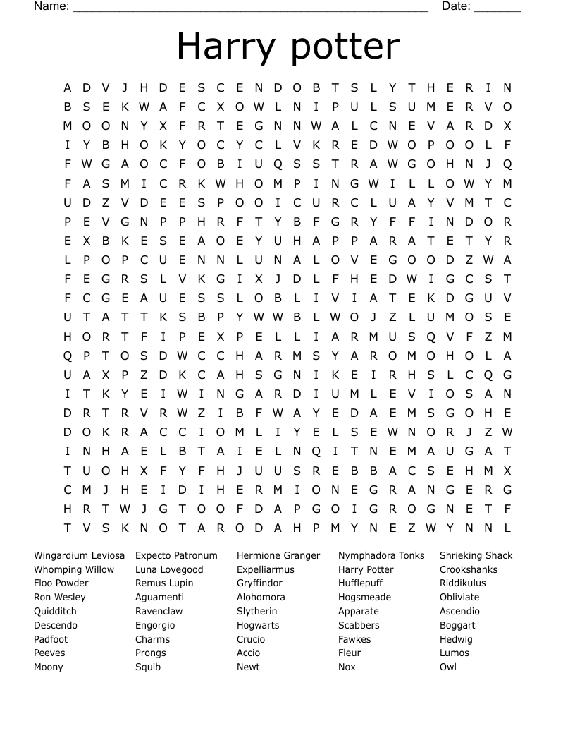 Harry potter  Word Search