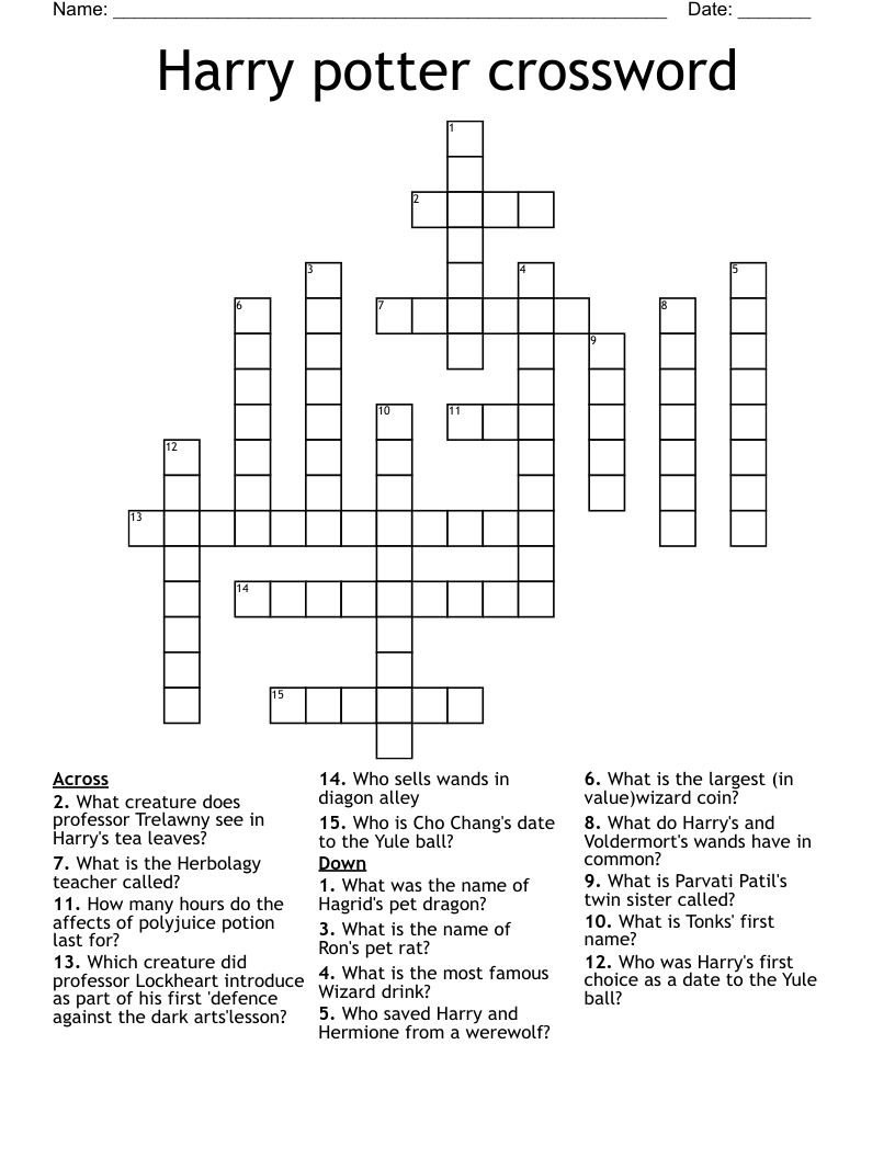 Harry potter crossword