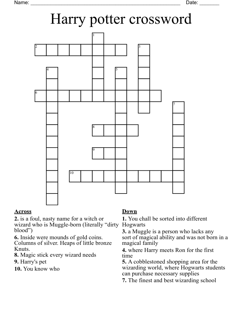 Harry potter crossword 