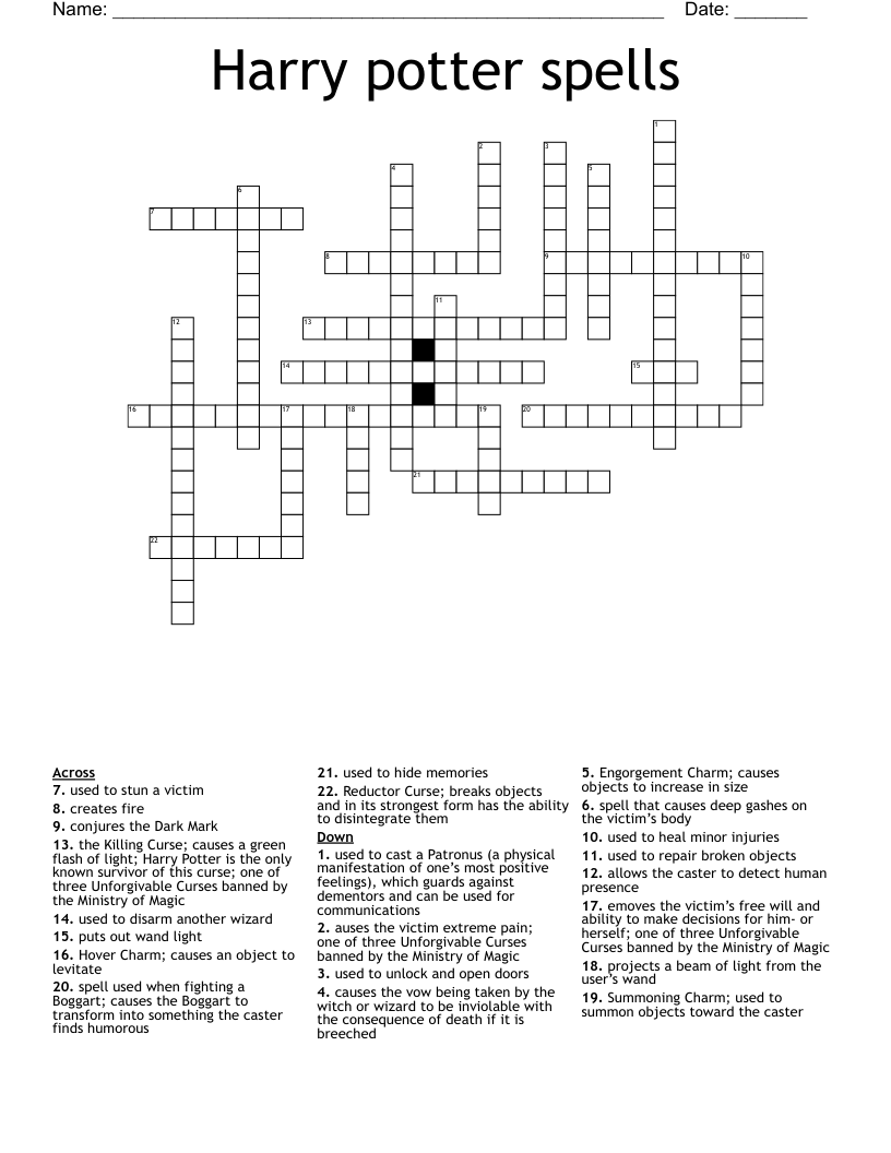 Harry potter spells  Crossword