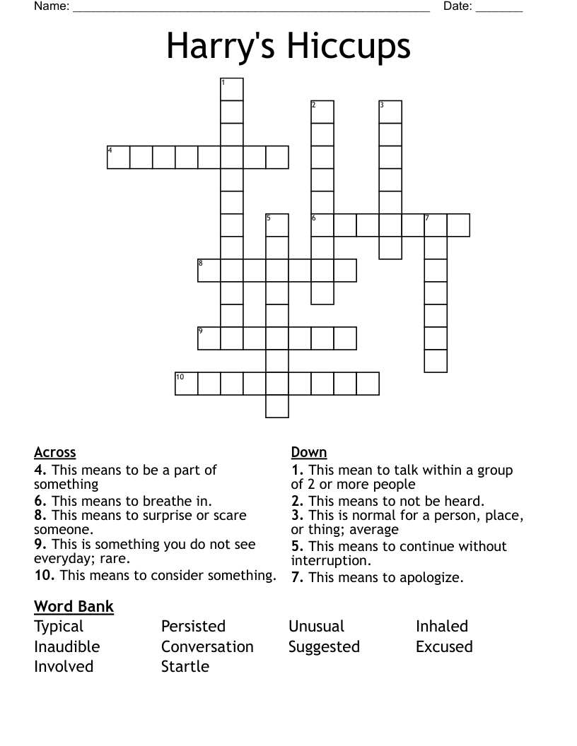 Harry's Hiccups Crossword