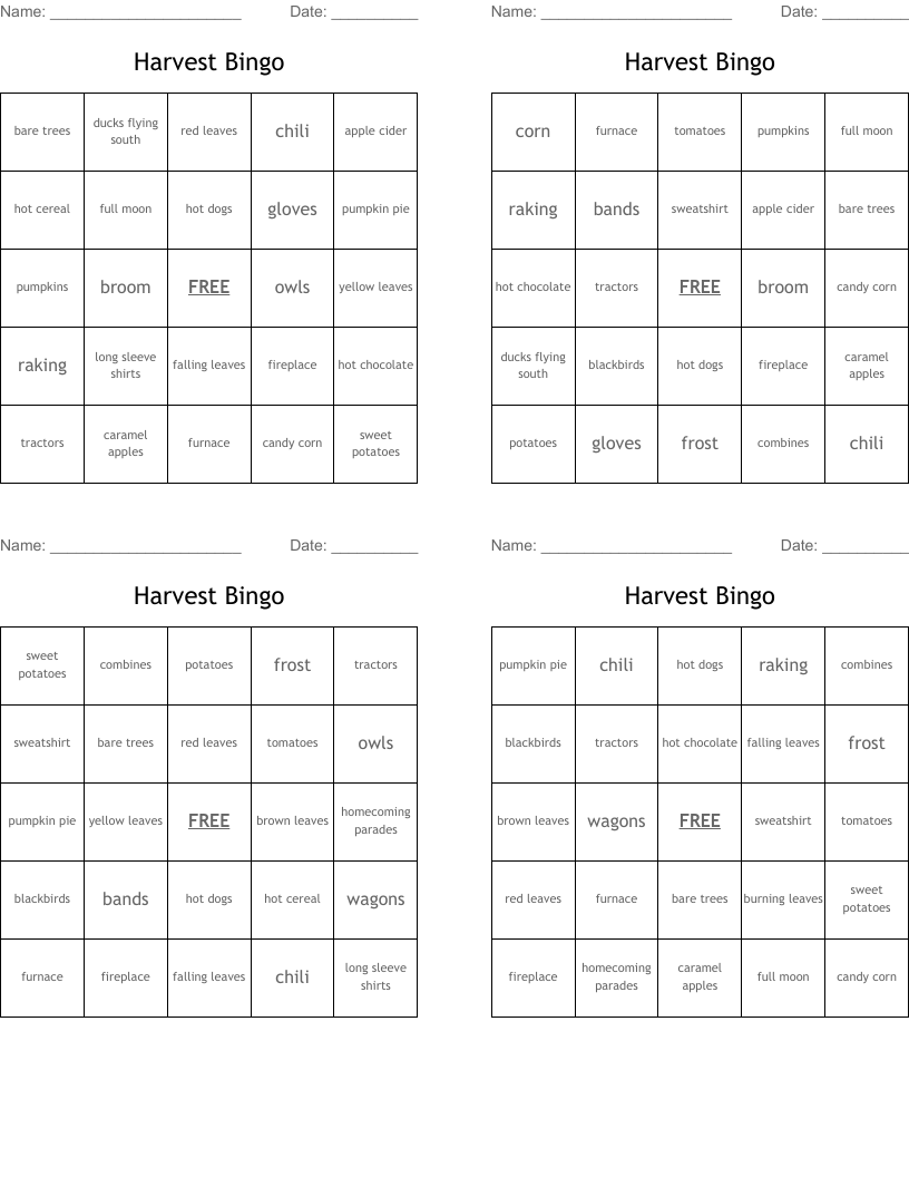 Harvest Bingo