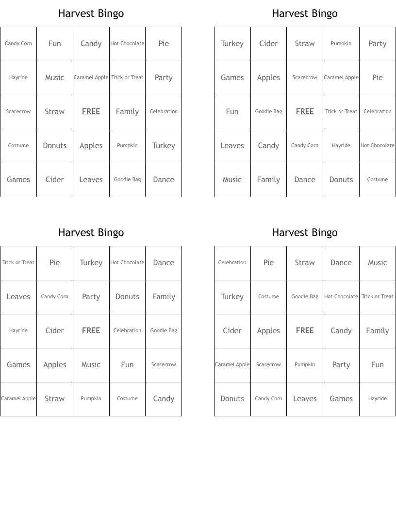 Harvest Bingo