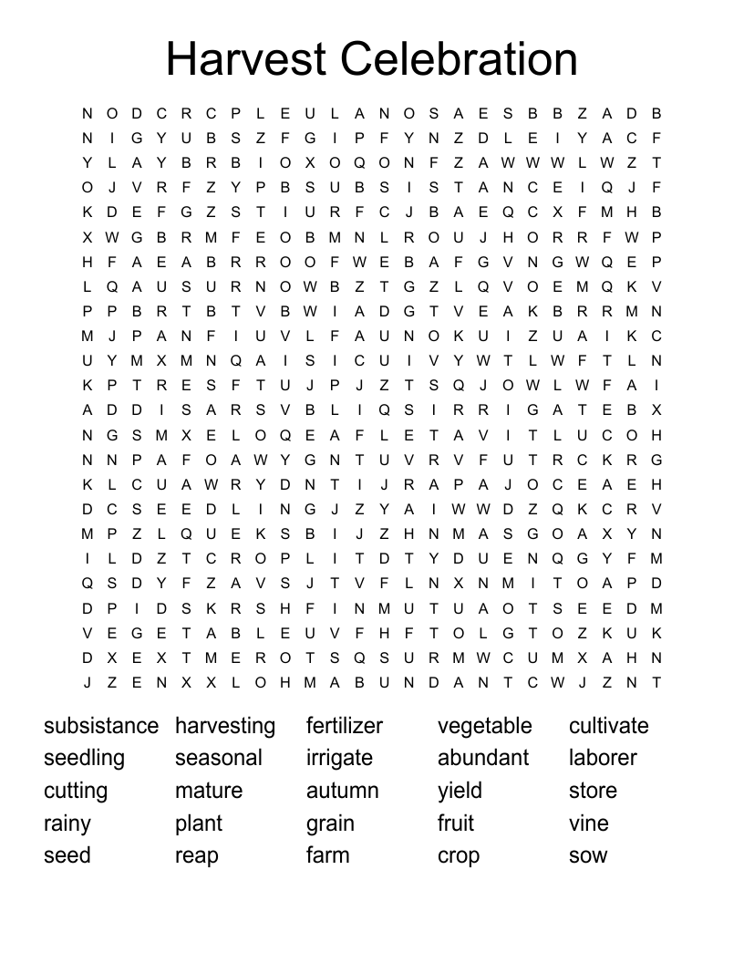Harvest Celebration Word Search
