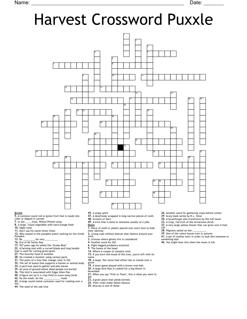 Harvest Crossword Puxxle