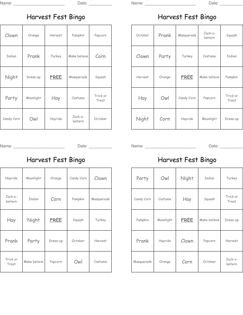Harvest Fest Bingo