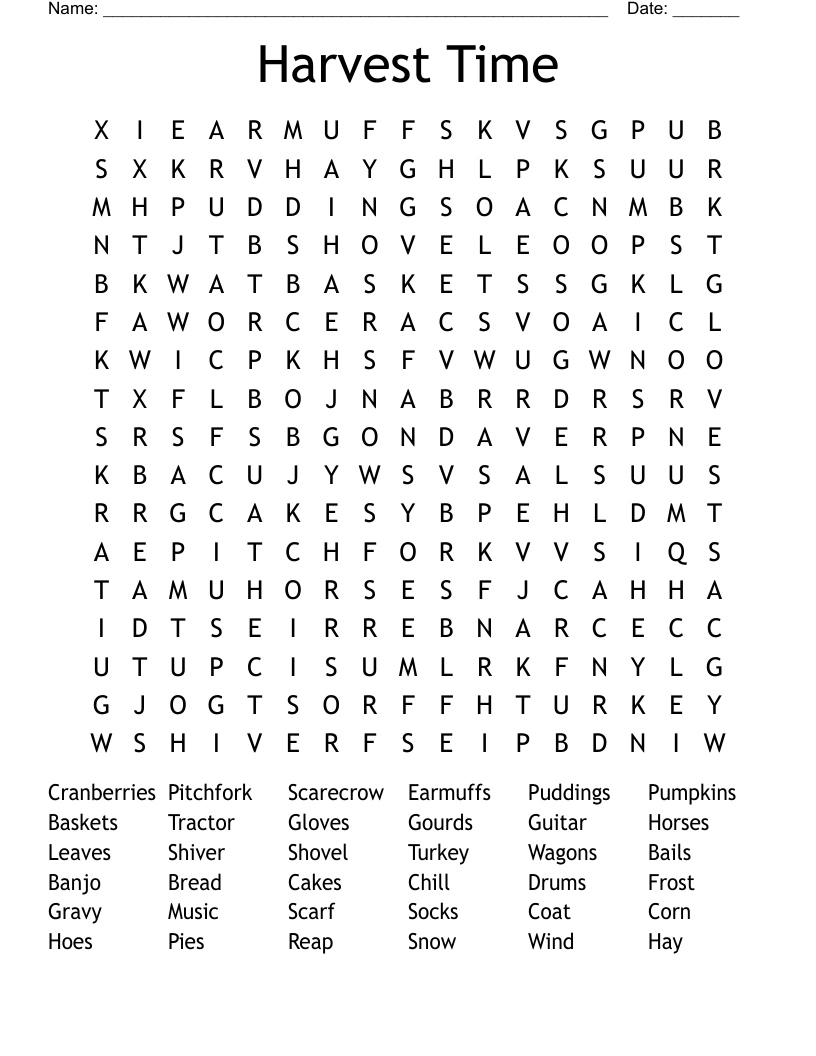 Harvest Time Word Search