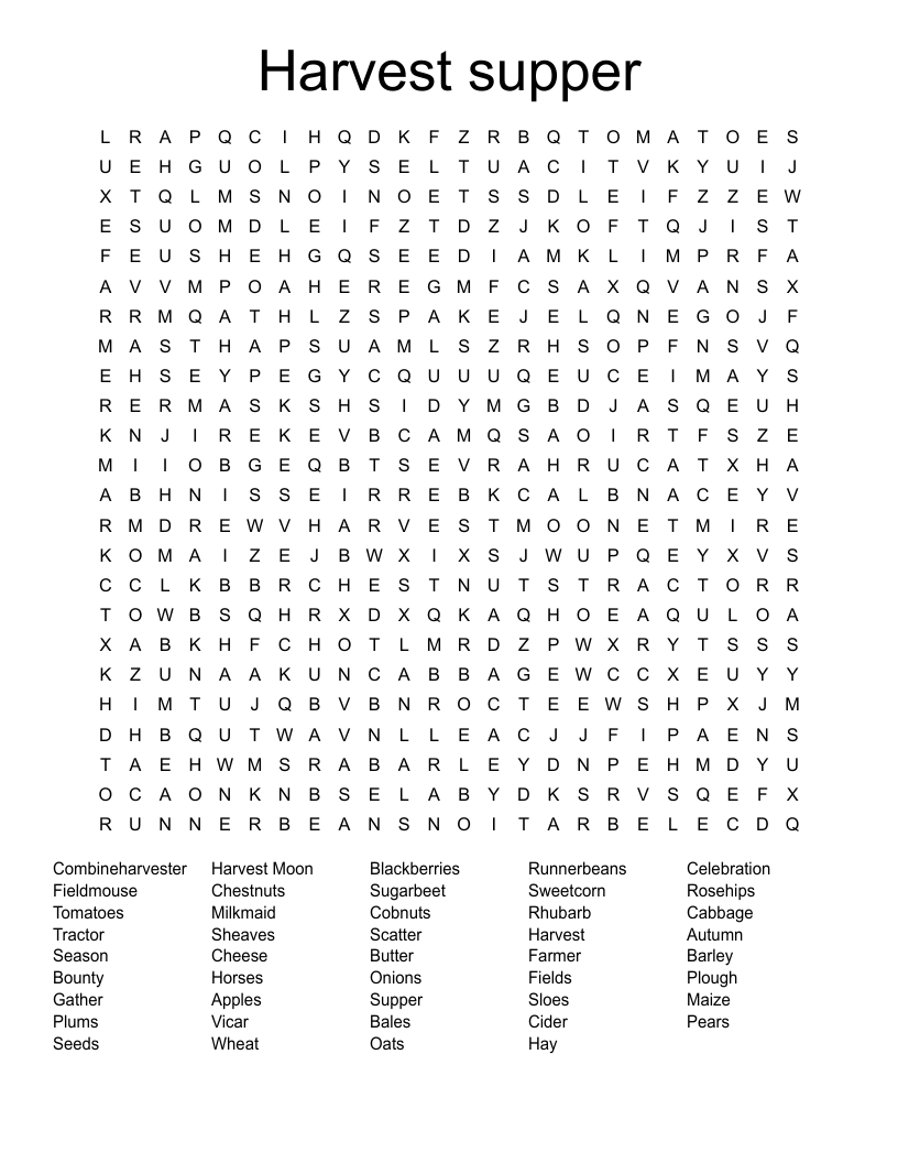 Harvest supper Word Search