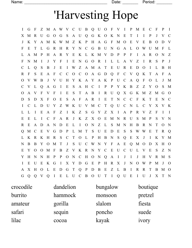 'Harvesting Hope Word Search