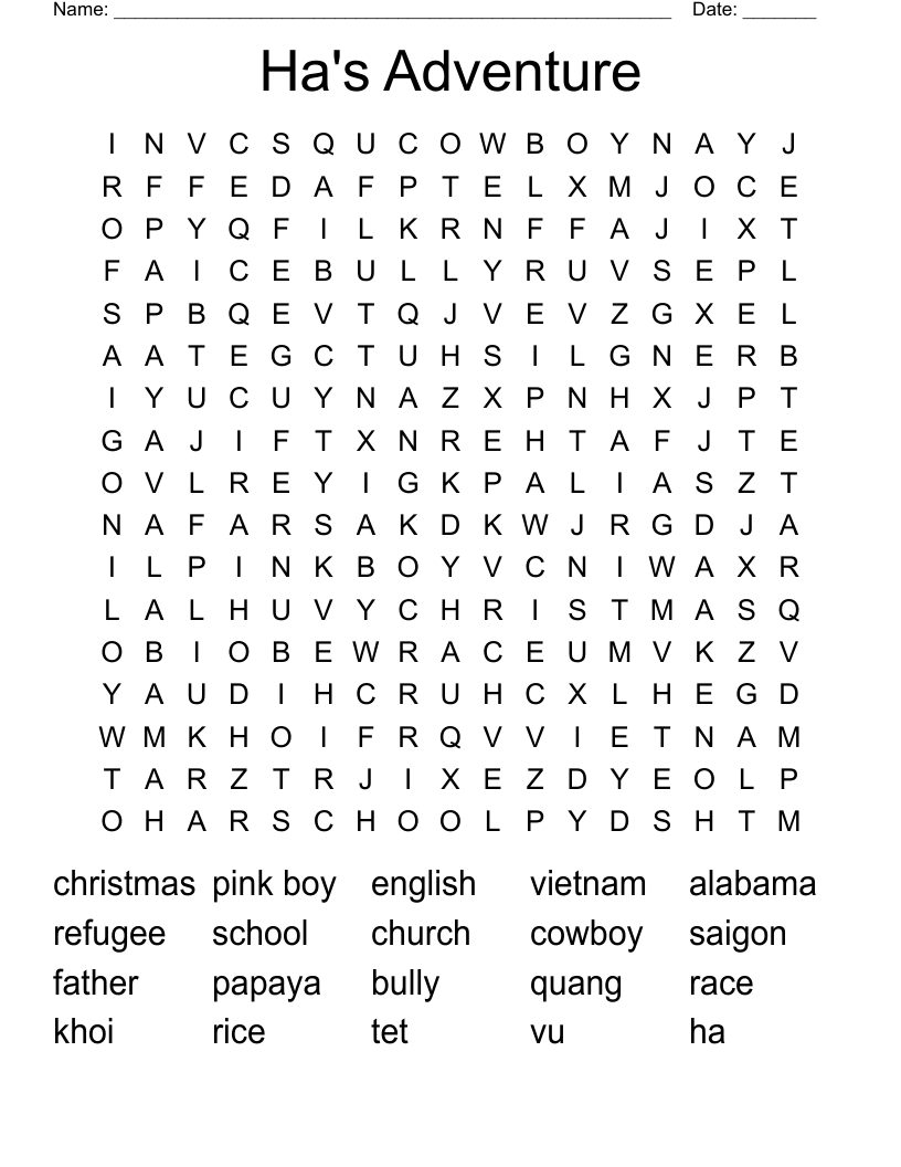 Ha's Adventure Word Search