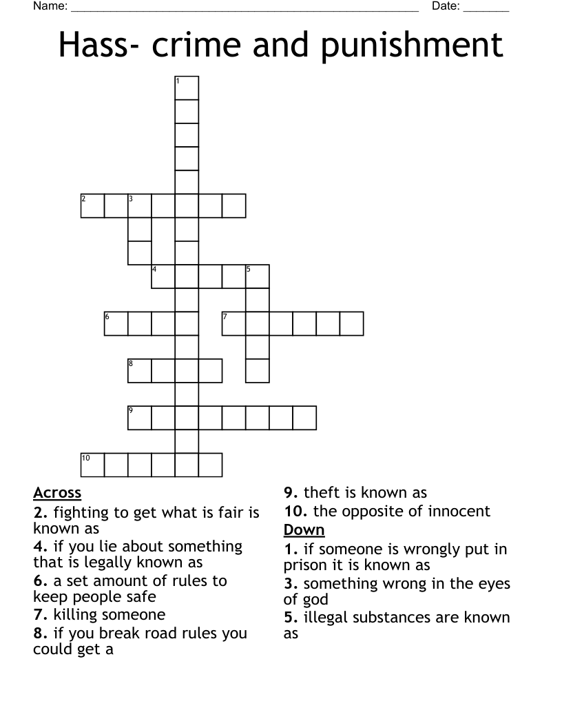Hass- crime and punishment Crossword