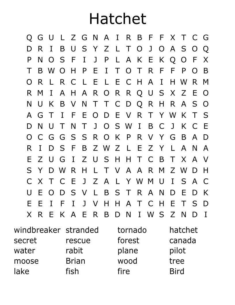 Hatchet Word Search