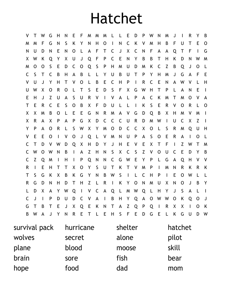 Hatchet Word Search