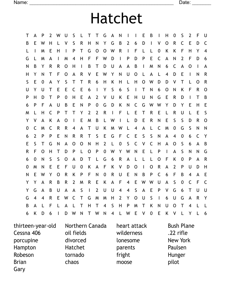 Hatchet Word Search