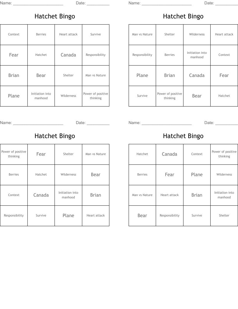 Hatchet Bingo