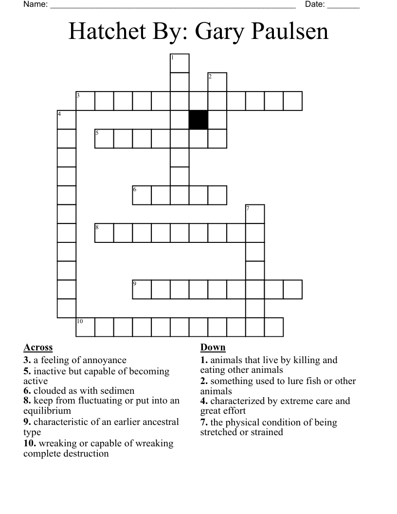 Hatchet By: Gary Paulsen Crossword