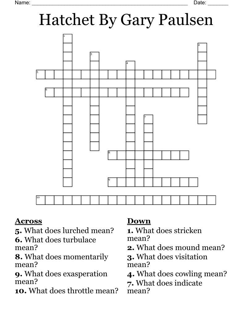 Hatchet By Gary Paulsen Crossword