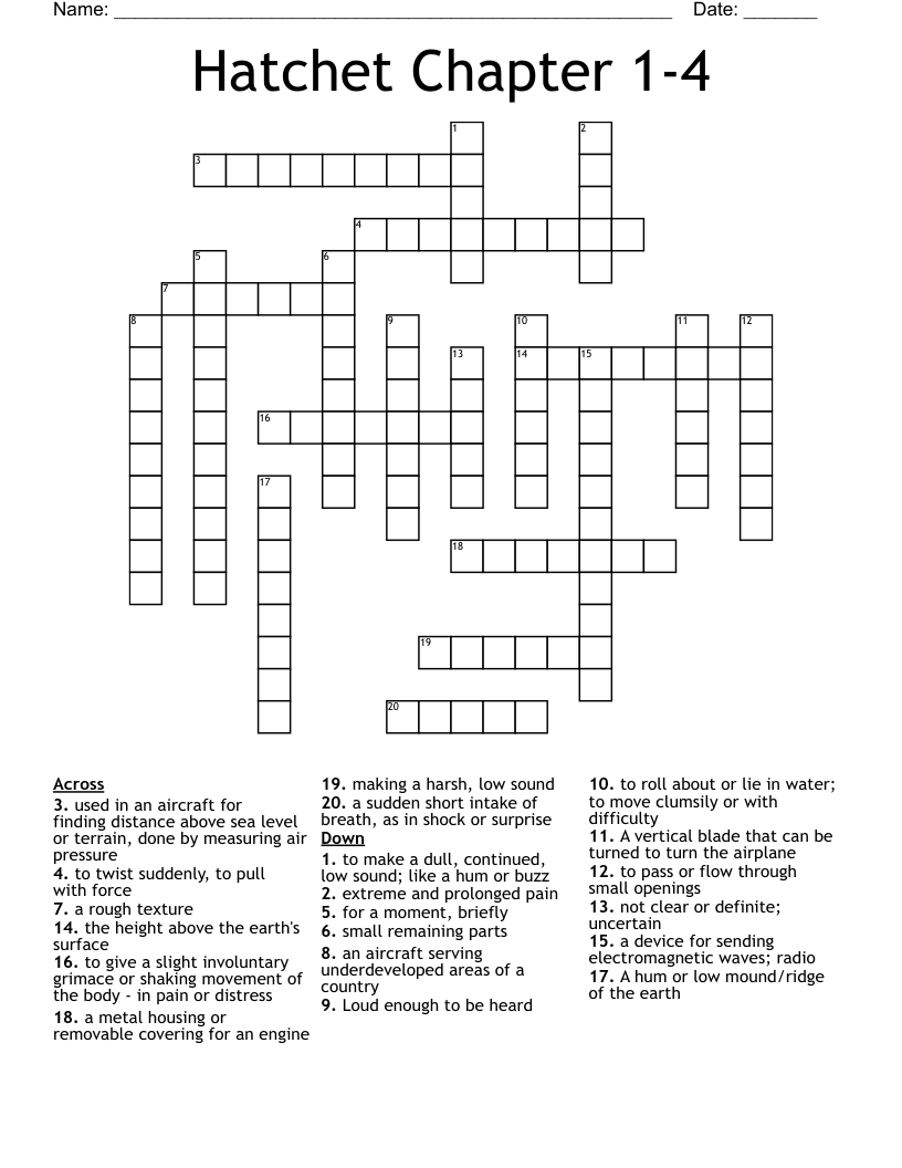 Hatchet Chapter 1-4 Crossword