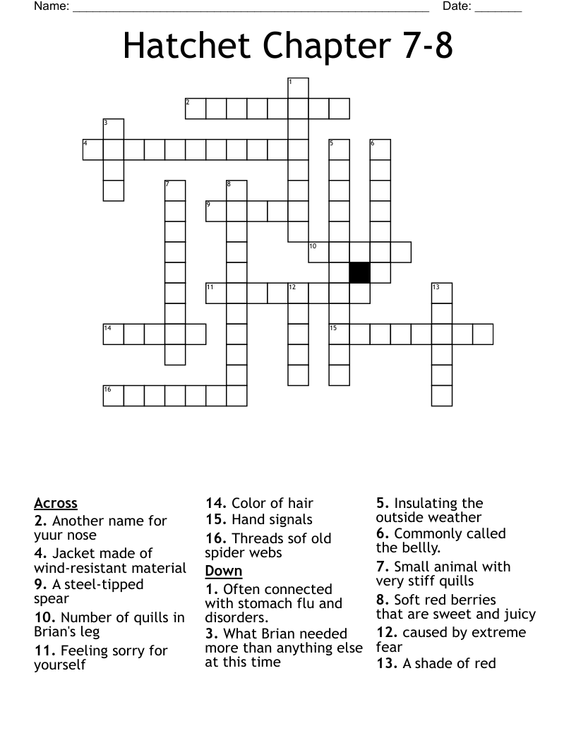 Hatchet Chapter 7-8 Crossword