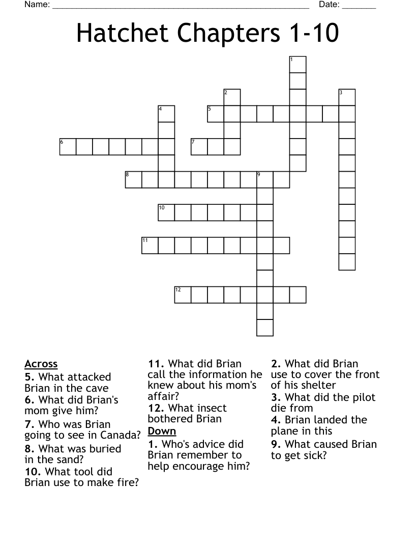 Hatchet Chapters 1-10 Crossword