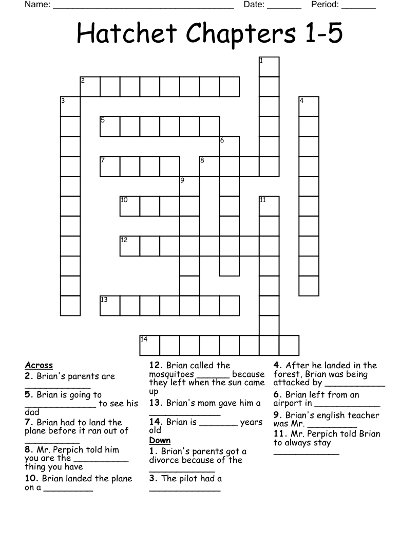 Hatchet Chapters 1-5 Crossword